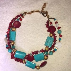 Turquoise and red layered necklace